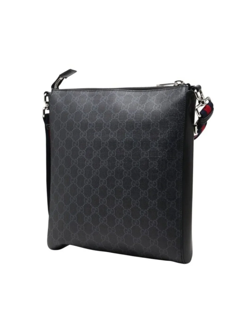 Gucci Courier GG Supreme Shoulder Bag Gray Leather